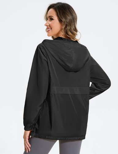 Avoogue Raincoat Women Reflective Waterproof Rain Jackets Half Zipper Packable Outdoor Hooded Windbreaker Lined Jacket3