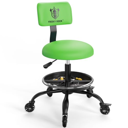 Image of Rolling Shop Stool with Wheels, Garage Stool Chair, Green