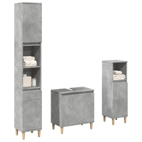 Foknhdi 3-TLG Juego de muebles de baño, madera maciza de eucalipto, 58 x 33 x 60 cm, armario bajo lavabo con dos armarios altos, diseño moderno para baños pequeños y grandes