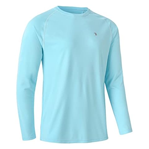 Rdruko Mens Quick Dry Long Sleeve Tops Breathable Running Sport Gym T Shirts UV Sun Protection Hiking Fishing Shirt Sky Blue XL Cover