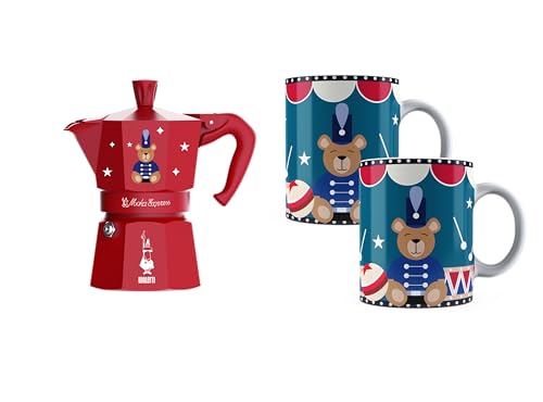 Image of Bialetti Moka Express Iconic Italian Stovetop Espresso Maker (Red /Blue, 6 Cups Set)