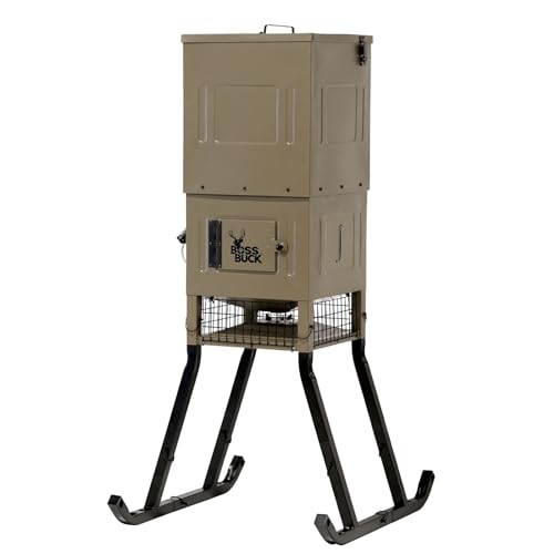BOSS Buck Stand & Fill Sled Feeder with Diverter Plate & Solar Panel | Easy Assembly Durable Steel Deer Hunting Varmint Guarded Programmable Automatic Game Feeder, 300LB