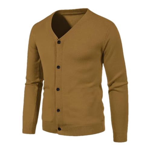 Men's Cardigan Sweaters V Neck Slim Fit Solid Color Casual Korean Long Sleeve Knit Sweater