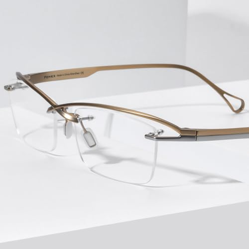 Image of FONEX Pure Titanium Glasses Frame Men Semi Rimless Square Eyeglasses Eyewear DTX416