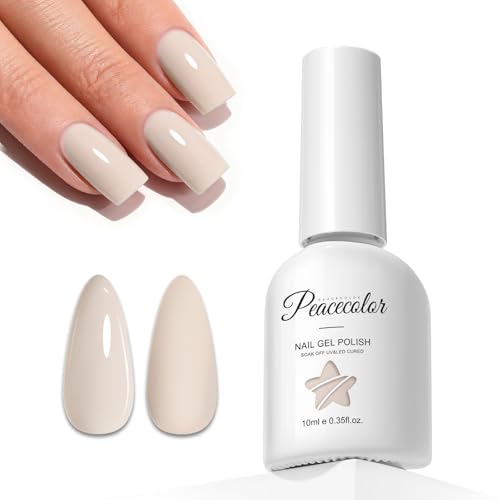 PEACECOLOR Esmaltes Semipermanentes para Uñas Beige, Esmalte Gel Natural French Manicure Nail Art UV/LED Soak-Off Gel 10ML