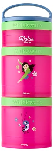 Image of Whiskware Disney Princess Stackable Snack Containers for Kids, 3 Stackable Snack Cups for School and Travel, Mulan and Cri-Kee