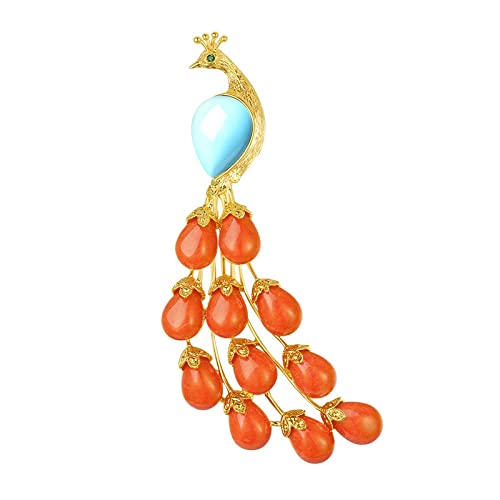 CFWSHJ Broszki damskie Pins Moda damska Eleganckie akcesoria Czerwony kamień szlachetny Broszka w kształcie pawia Luksusowe broszki weselne Akcesoria modowe broszki