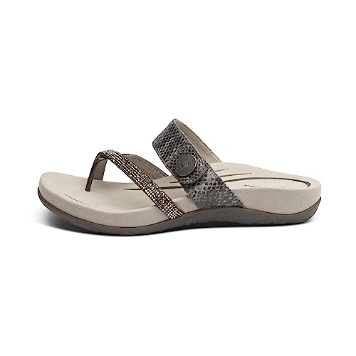 Image of Aetrex Izzy Memory Foam Footbed Faux Leather Adjustable Slide Orthopedic Sandals for Women - Pressure Relief Pain Arch Support Sandals Women's