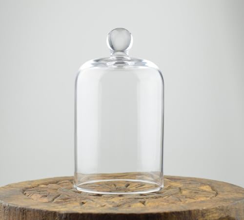 EMH Cloche cloche en verre faite à la main avec bouton de 14 cm x 8 cm