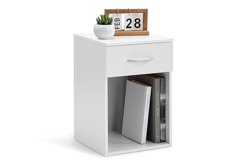 Linsar - Table de Chevet - Blanc - Chevet de lit au Design Étroit, pour Adultes et Enfants, Table...