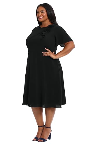 Image of London Times Women's London Times Women's Dresses Rosette Flutter Sleeve Fit and Flare Duchess Guest of Shower Mother of The Bride Feminine