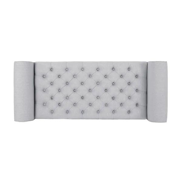 Image of Storage Ottoman Bench with Armrest | Upholstered Tufted Sofa Bench with Hidden Storage | Bedroom Living Room Entryway Seating | Modern Lounge Bench Footrest Seat with Lift Top | Silver Fabric