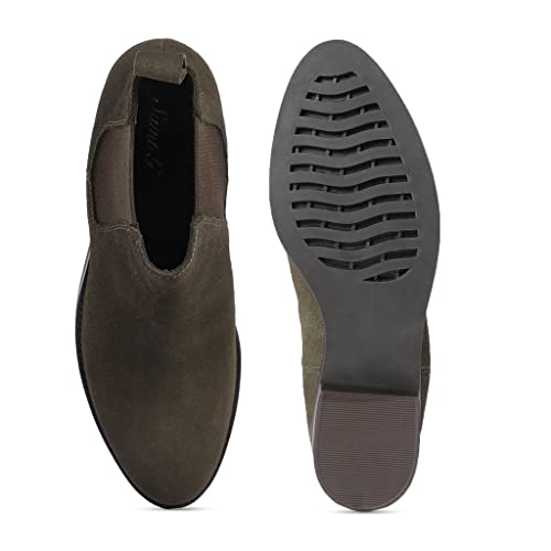 Image of SaintG Tan Suede Leather Chelsea Ankle Boots for Women