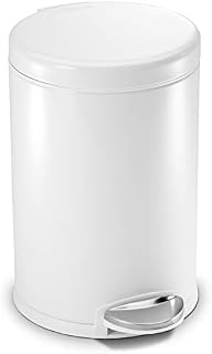 simplehuman 4.5 Liter / 1.2 Gallon Round Bathroom Step Trash Can, Stainless, White