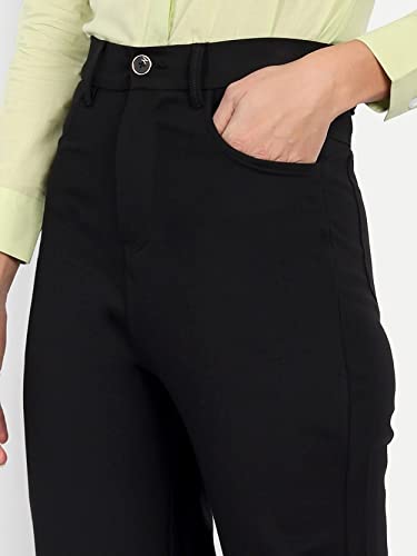 Image of Broadstar Women Black Staright Fit High Rise Easy Wash Trouser