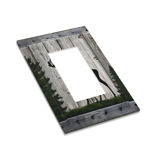 Decorative Outlet Covers Rustic Deer Elk Forest Grey Wood Board 1 Gang Single Decora Gfci Device Light Switch Covers Plate 1 Rocker Wall Plate Jumbo Faceplate