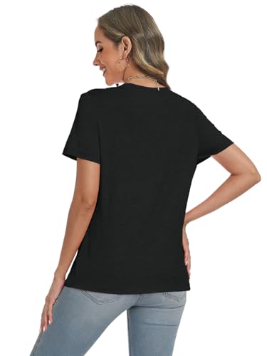 YESTTO Womens V Neck Summer Tops Short Sleeve T Shirts Loose Fit Casual Tee Trendy Basic Tops Lightweight Breathable Fashion Clothes 2026 Black — view 6