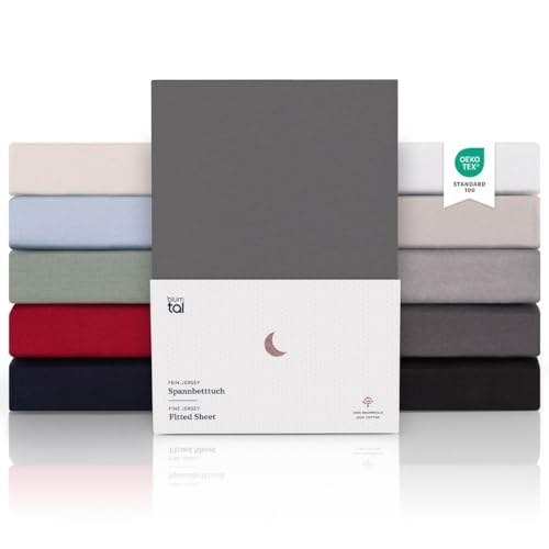 Amazon Basics - Spannbetttuch, Jersey, Dunkelgrau - 120 x 200 cm 2 Blumtal Premium Boxspringbett Spannbettlaken 180x200cm - Superweiches 100% Baumwolle Spannbetttuch, bis 40cm Matratzenhöhe, Anthrazit
