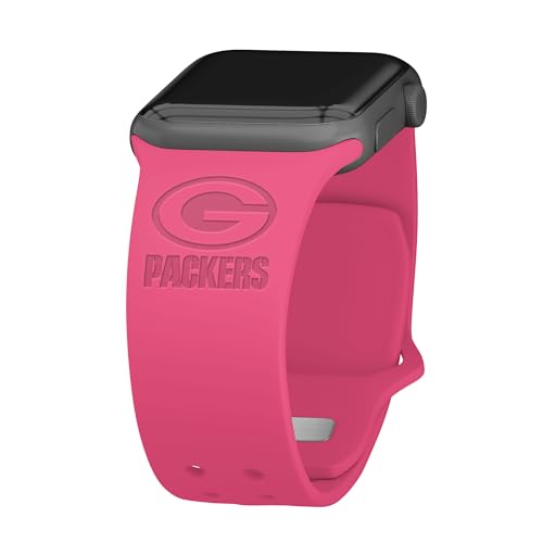 Game Time Green Bay Packers Engraved Silicone Sport Watch Band Compatible with Apple Watch (42/44mm Pink)