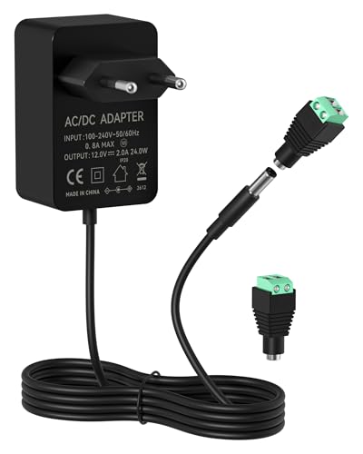12V 2A Netzteil RENGOGA 100-240V AC Adapter Netzteil mit 2 DC-Stecker 1.5 Meter Kabel 12V Steckers Netzadapter Kompatibel mit LED-Licht Transformator Externe Festplatte Router Radio CCTV Kamera
