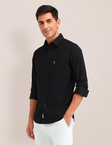 Image of U.S. POLO ASSN. Solid Tailored Fit Shirt for Men - 100% Cotton, Breathable & Comfortable, Full Sleeves Casual Shirt for Men