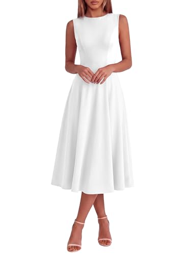 Simplee Womens Summer Sleeveless Cocktail Midi Dress 2026 Elegant Classy Crewneck A Line Flowy Party Tank Formal Dresses White