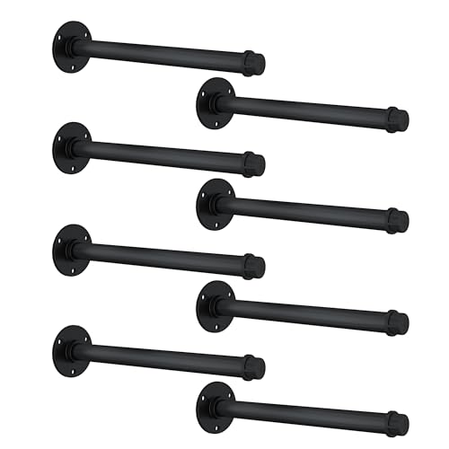 Metal Pipe Shelf Brackets for 12 Inches Board Heavy Duty Wall Mounted Metal Shelving Brackets for DIY Floating Shelves (8 Pack)
