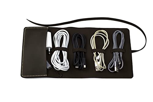 Leather Cord Organizer Wrap Holder Cable bag Roll Holder Earphone wrap winder Travel Accessories (Brown) - Y2S