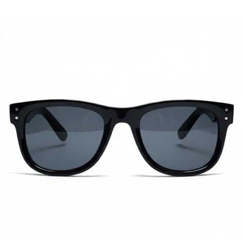 Image of Classic Square Sunglasses, Black Frame with Gray UV Protection Lens, Medium Size 145mm Width, Plastic Material LA14P