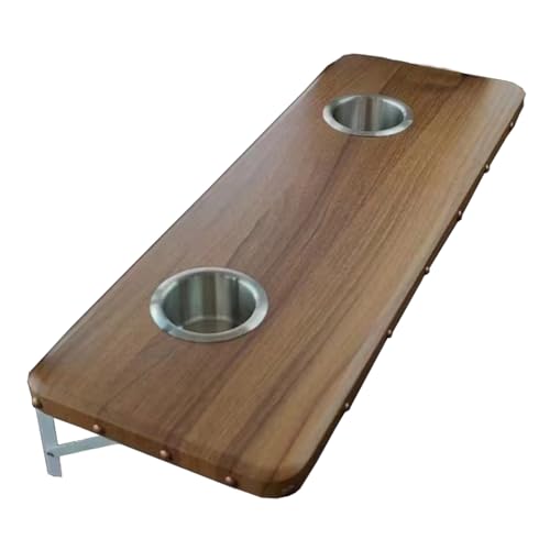 LYUCAYHQ Fold Down Table Wall Mounted, Wall Mounted Folding Table, RV Folding Table with Stainless Steel Folding Stand and Cup Holder, for Passenger Car, Bus, Tourist Car(Brown,78 * 25cm/31 * 10in)