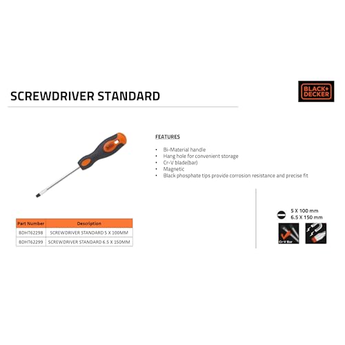 BLACK+DECKER BDHT62299 Screwdriver, Orange, 6.5x150mm