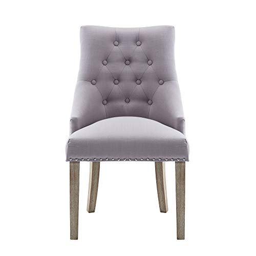 NOBPEINT Dining Chair Gray Fabric Leisure Padded Ring Chair, Nailed Trim, Set of 2