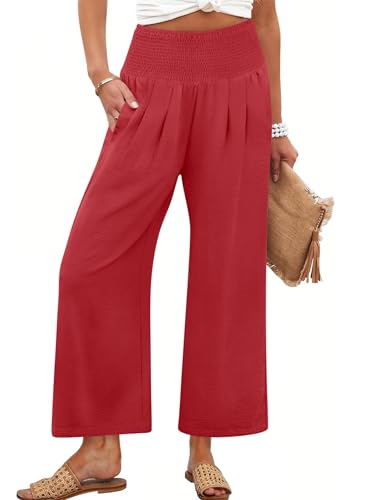 Image of ANRABESS Womens Wide Leg Palazzo Pants with Pockets | Lightweight Breathable High Waisted Pants, Beach Vacation Flowy, Lounge & Casual Summer Trousers