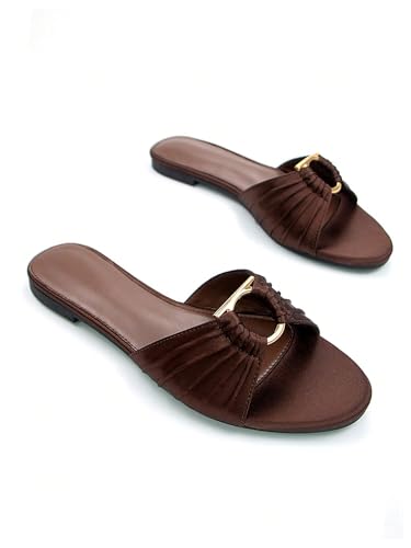 Verdusa Women's Metal Ring Satin Leather Dressy Sandals Point Toe Slip on Flat Sandals2