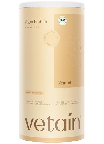 VETAIN Veganes Proteinpulver - Neutral - 23g Protein pro Portion - 600g - Fünf Premium Protein Quellen - Ohne Allergene & Süßungsmittel - produziert & laborgeprüft in Deutschland