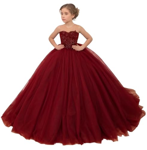 Tulle Flower Girl Dresses for Wedding Lace Applique Princess Ball Gown Beaded First Communion Dress