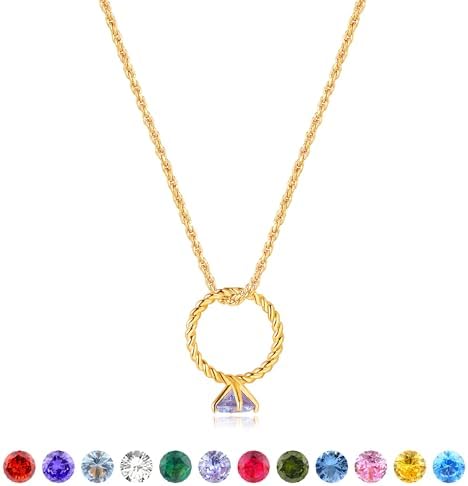 Birthstone Necklace for Women 14K Gold Plated Cirlle Pendant Cubic Zirconia Necklaces Birthday Gifts 12 Month 19.5