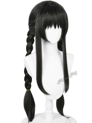 Image of Half and Half Homura Akemi Cosplay Wig Long Black Gray Braided Anime Wig with Bangs 35.4'' Black Pigtails Wigs for Women Halloween Party Daily