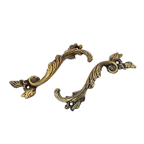 ZAHANAARA Antique Leaf Scroll Drawer Handle – Vintage Curved Metal Pulls for Dresser, Cabinet, Cupboard, Armoire – Ornate Hardware for Rustic, Victorian, Baroque, French Country Furniture Décor