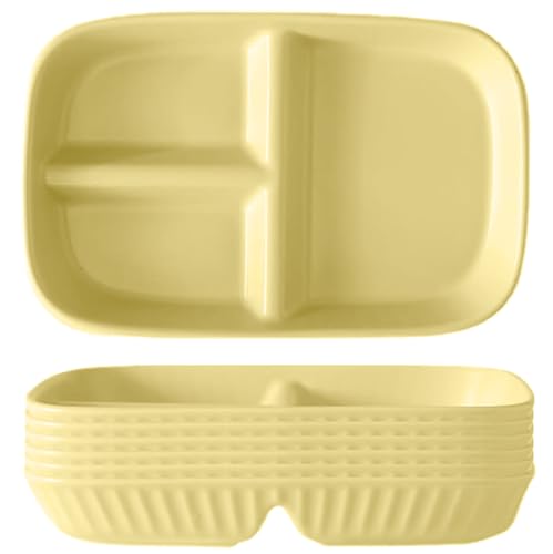 Image of Lightweight & Reusable Wheat Straw Plate Set for Kids, Adults Dishwasher Microwave Safe Compartment Plate Perfect for Dinner Dishes, Healthy, Bpa Free & Eco Friendly (Yellow, Pack of 6)