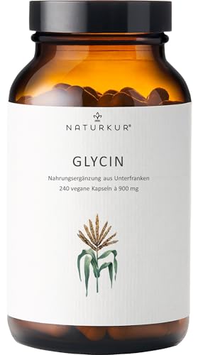 Naturkur Glycin 900mg - 240 Kapseln im Apothekerglas - Vegan ohne Zusatzstoffe in Handarbeit hergestellt in Unterfranken