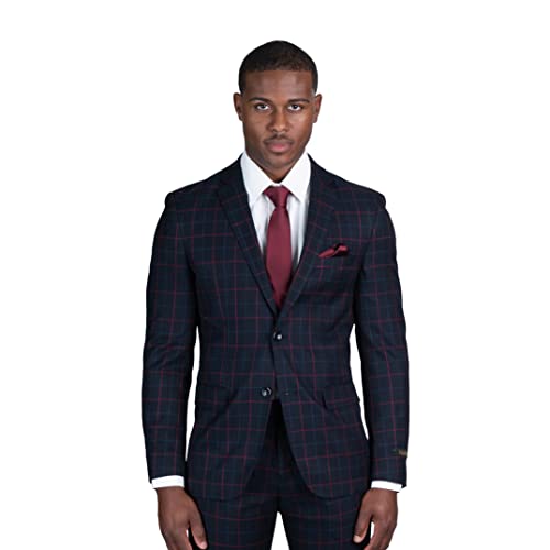 Slim Fit 2 Button Plaid Black & Red Blazer Jacket 16752