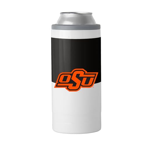 Logo Brands NCAA Oklahoma State Cowboys 12 oz Stainless Steel Slim Can Coolie - Double-Wall Vacuum Insulated Drink Holder With Sleek Design - Insulated Cooler For Hard Seltzers, Beer
