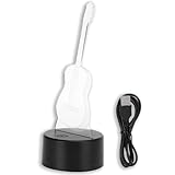 Lámpara De Luz Nocturna Para Guitarra 3D, 3D Lámpara Óptico Illusions Luz Nocturna, 7 Luces Que Cambian De Color, Lámpara De Mesa LED, Lámpara De Mesa Con Notas Musicales, Lámparas De Ilusión Óptica