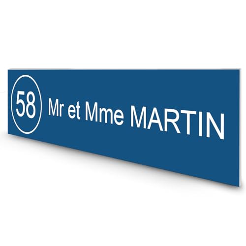 DECOHO - Étiquette Nom Numéro Personnalisable boîte aux Lettres Plastique bi-Couche Bleu Lettres Blanches - 100x25x0,8 mm - 1 Ligne Gravure Laser Durable - Bleu