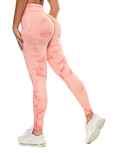 OURIN Seamless Leggings for Women Butt Lift High Waist Sexy Tie Dye Yoga Pants Soft Opaque Sports Workout Tights(Tie Dye Orange,Large)