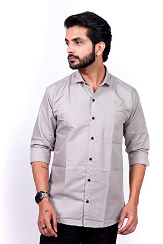 Image of HARPITA Men's Solid Regular Fit Cotton Casual Shirt with Spread Collar & Full Sleeves