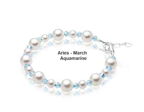 Sterling Silver Initial Charm Personalized Birthstone Bracelets for Girls, Baby Girl, Birthday Gifts for, Newborn, infant, Toddler, Teen, Pearl Bracelet, Birthstone Jewelry Crystals2