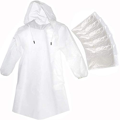 Cosowe Rain Ponchos Disposable for Adults and Kids, 5 Pack Clear Raincoats with Hood Drawstring and Sleeves, Plastic Emergency Family Ponchos for Disney Travel Camping Hiking Outdoor