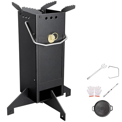 Estufa Para Tienda de Campaña Portátil Plegable, Estufa Cohete Camping Multifuncional para Cocinar, Hervir y Calentar(Black)